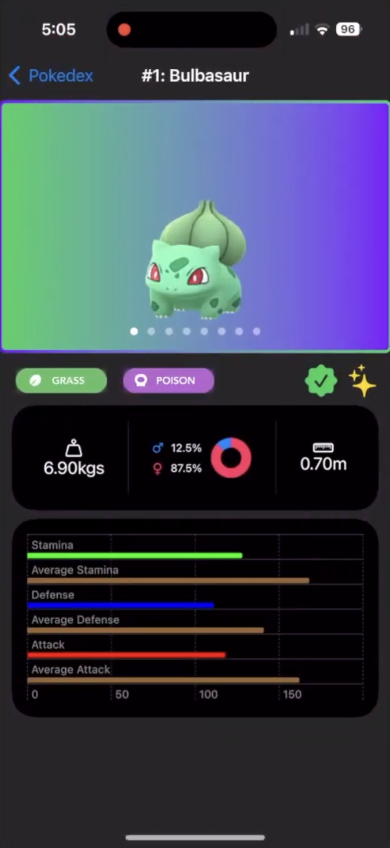 A picture of the GoDex Pro individual pokemon page